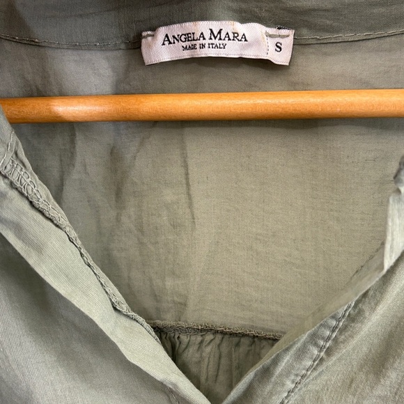 Green V-Neck Blouse with Rolled Sleeves - Picture 3 of 4